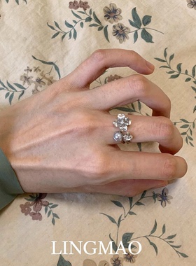 复古花朵仿施家珍珠戒指精致轻奢