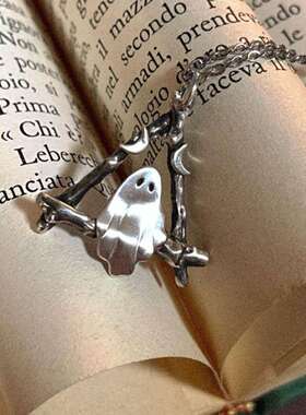 韩系复古银色忧郁小鬼吊坠项链女