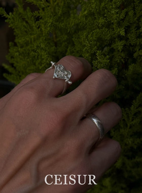 双面雕刻爱心蝴蝶结戒指复古时尚