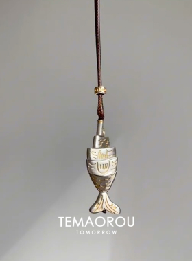 新中式国风银色鱼骨吊坠项链小众