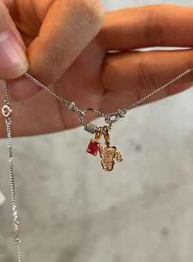 金色小熊吊坠跑环项链女气质绝美