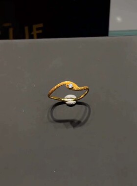 中古金色微镶闪钻拉丝灵蛇戒指