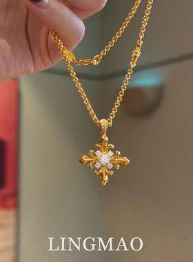 闪钻鸢尾花仿钻项链百搭时尚小众