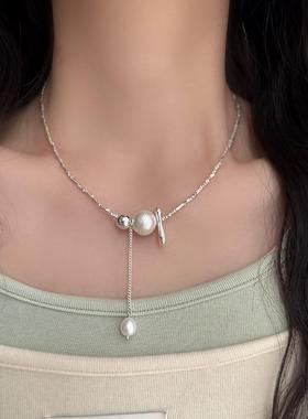 s925纯银仿珍珠项链碎银锁骨链女