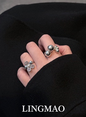 芭蕾银珠子花朵戒指简约精致小众