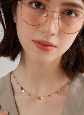 精致简约超闪钛钢小方块项链百搭