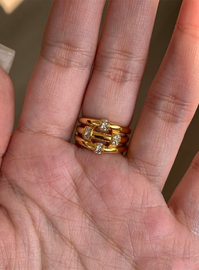 中古千金感三层镶闪钻链条戒指女