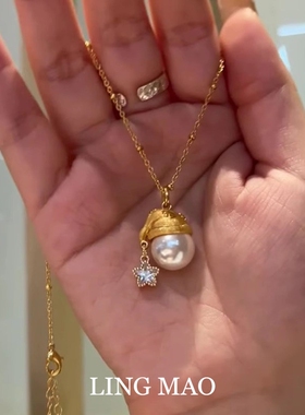 金色拉丝圣诞帽仿珍珠项链高级感