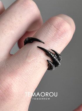 暗黑哥特风黑色鹰爪戒指独特小众