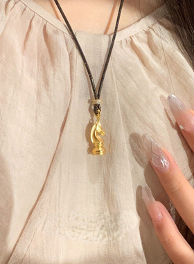 新中式金色国际象棋马头项链小众