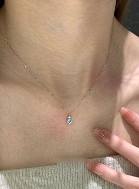 极细款海蓝宝项链女闪钻爱心吊坠