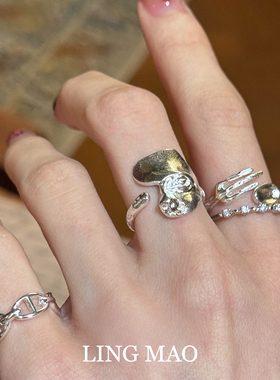 中古Vintage银色不规则戒指小众
