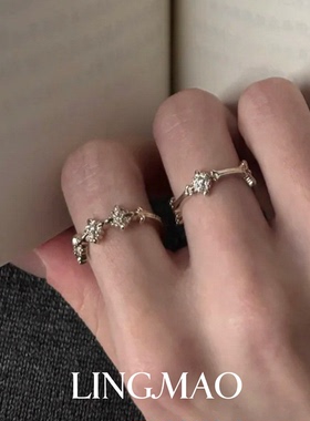 vintage闪钻银色鸢尾花戒指小众