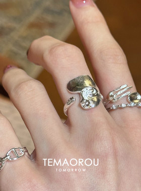 Vintage中古银色面具戒指小众女