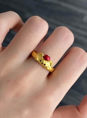 S925纯银金色小狗苹果戒指高级感