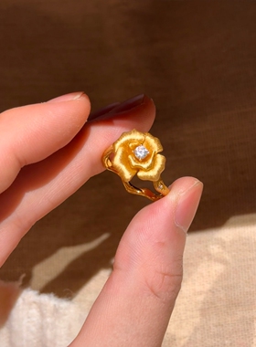 黄色玫瑰戒指轻奢小众设计高级感