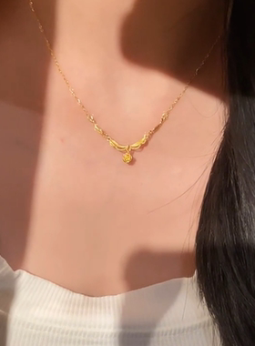 新中式金色玫瑰波浪花边项链女款