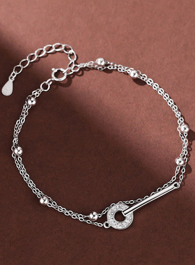 双层叠戴圆环手链女s925纯银手环