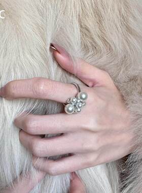 法式超闪仿珍珠戒指小众设计指环