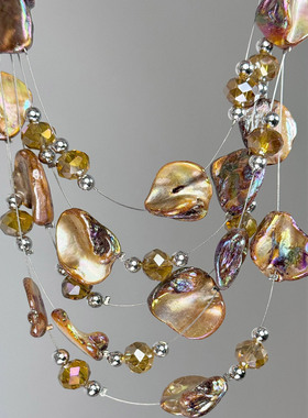 S925纯银金色贝壳多层项链高级感