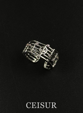 【】简约时尚韩系镂空音符宽版开口戒指精致设计感食指戒