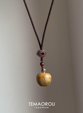 新中式木质苹果吊坠项链小众设计