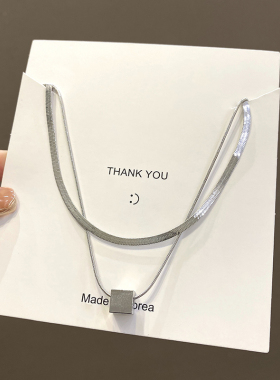 925银双层叠戴几何项链轻奢小众