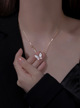 925纯银贝壳蝴蝶项链女轻奢小众