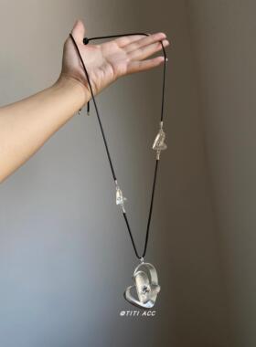 S925纯银镂空爱心黑绳项链高级感