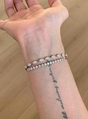 新中式银色超闪排钻极细红绳手链