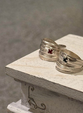 丝带打结蓝钻宽口戒指小众高级感