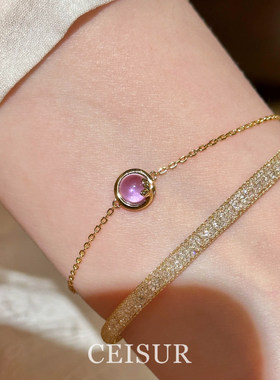 简约紫色仿水晶圆形细款戒指小众