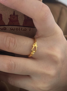 新中式复古金色马蹄扣戒指本命年