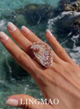 仿珍珠贝壳戒指度假风轻奢高级感