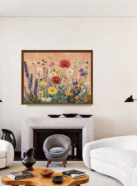原创 |《花海》纯手绘油画限量玄关装饰画餐厅客厅中古新中式挂画