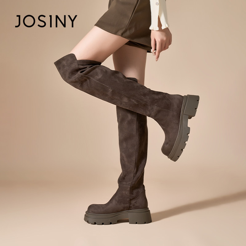 卓诗尼过膝长筒靴女2025年秋冬新款复古百搭显瘦加绒保暖高筒靴子,淘宝优惠券,粉丝福利购,淘宝优惠卷