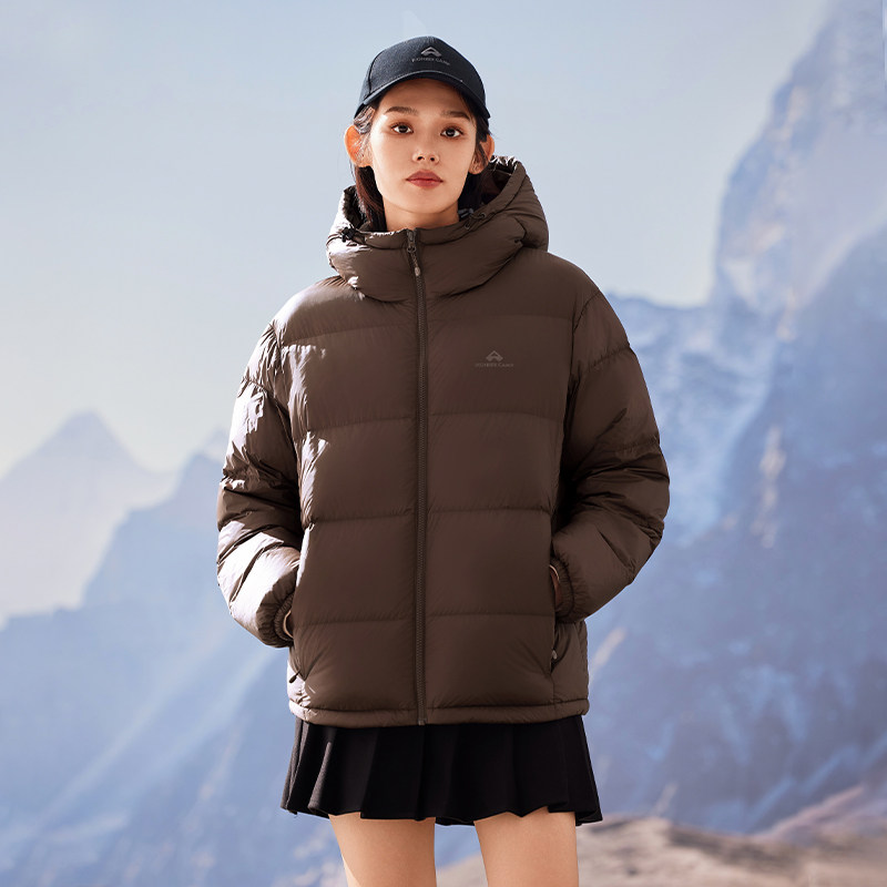 拓路者三防连帽短款羽绒服女冬季加厚保暖防风户外连帽面包服外套