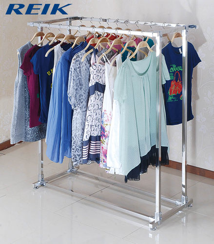 双杆服装展示架中岛架 不锈钢方管衣架 男女装衣服展示架落地衣架 - 图0
