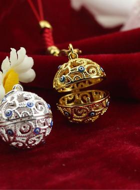 保色镂空铜镀银可打开香囊球吊坠花丝香囊吊坠香丸宫铃首饰品配件