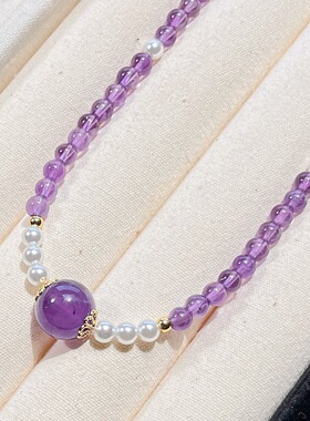 天然紫水晶项链女款锁骨链简约百搭饰品礼物送女友闺蜜生日礼物