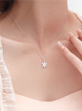 S999纯银闪钻六芒星吊坠简约足银雪花项链女冷淡风气质时尚锁骨链