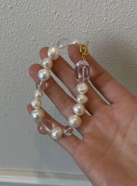 天然淡水巴洛克珍珠手链新款S925银轻奢高级白水晶不规则OT扣