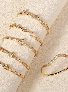 欧美小众手饰高级感轻奢锆石手镯婚礼晚宴派对饰品镶钻钉子开口镯