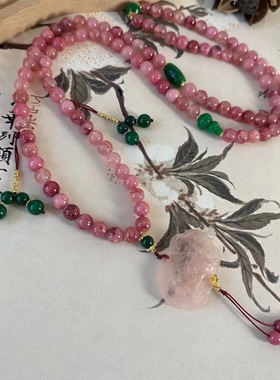 网红款小众原创设计时尚百搭波斯玉10mm粉色牡丹斜挎链背链项链