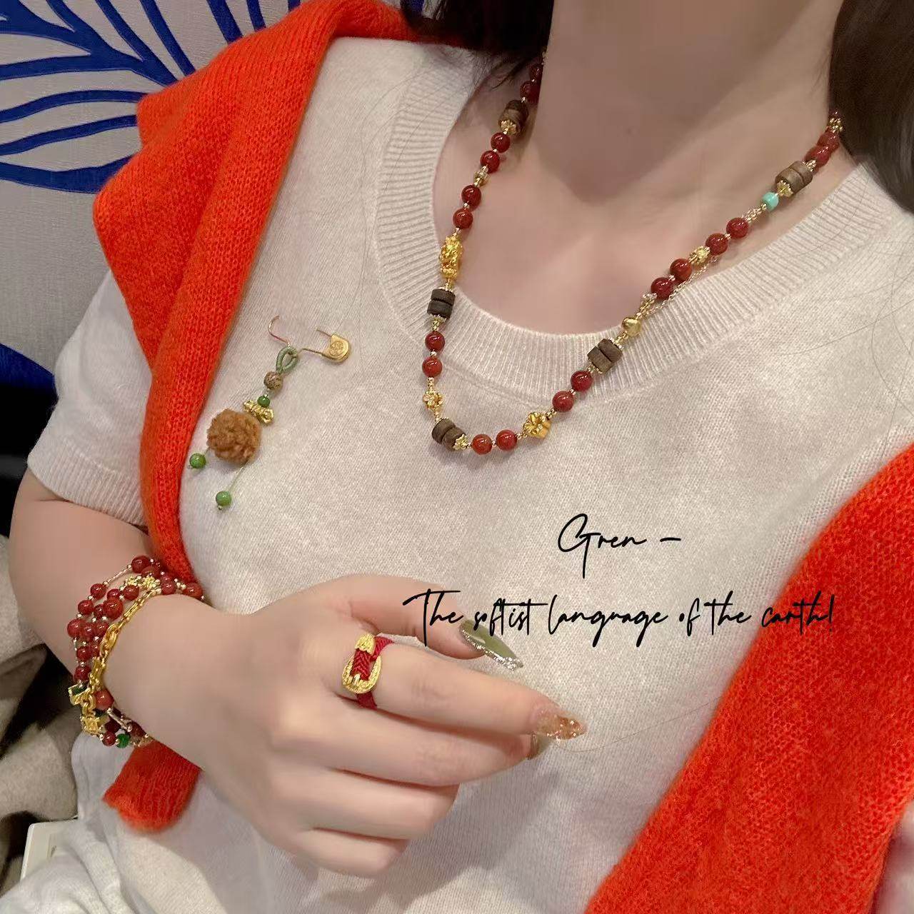 复古南红玛瑙沉香混搭红色项链毛衣链显白时尚百搭休闲气质显白女,淘宝优惠券,粉丝福利购,淘宝优惠卷