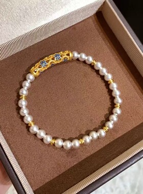 平安吉物925纯银手链新中式叠带珐琅彩花朵弯管古法圆珠手串手饰