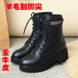 Martens, демисезонные утепленные женские модные туфли на платформе, короткие сапоги, из натуральной кожи, средний каблук, подходят для подростков
