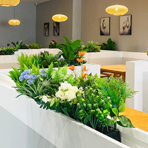 Simulated green plant potted small wall landscaping decoration fake plant fern leaves to surround the background wall with flowers and green leaves