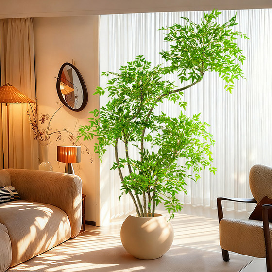 Simulated plant nandina floor-standing potted plant indoor large bionic green plant ornaments living room light luxury decoration fake tree