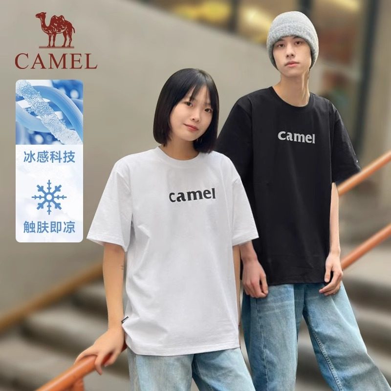 骆驼夏日T恤女冰感复古潮牌原创圆领休闲宽松白色上衣运动短袖t男,淘宝优惠券,粉丝福利购,淘宝优惠卷